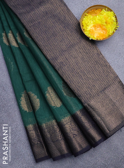 Banarasi semi matka saree bottle green and navy blue with antique zari woven buttas and antique zari border