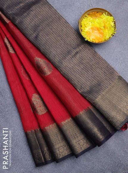 Banarasi semi matka saree kumkum red and navy blue with antique zari woven buttas and antique zari border