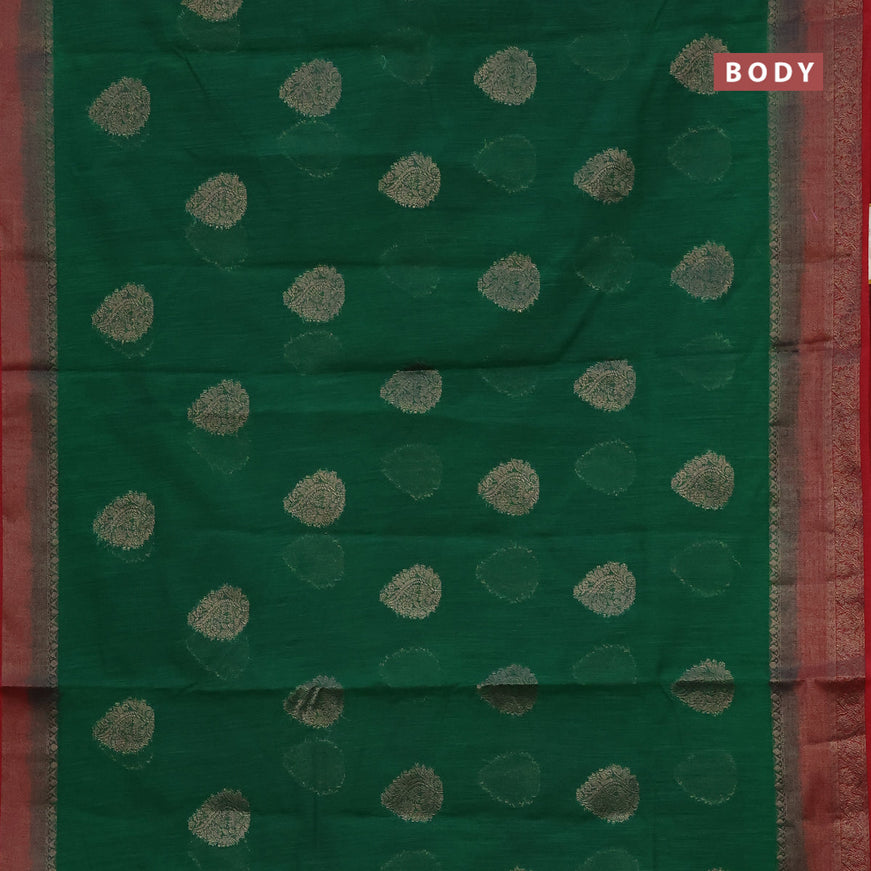 Banarasi semi matka saree green and maroon with antique zari woven buttas and antique zari border