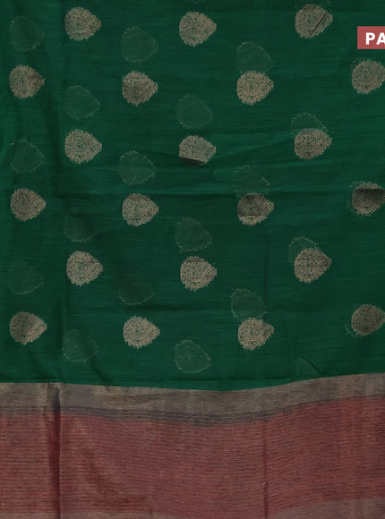 Banarasi semi matka saree green and maroon with antique zari woven buttas and antique zari border