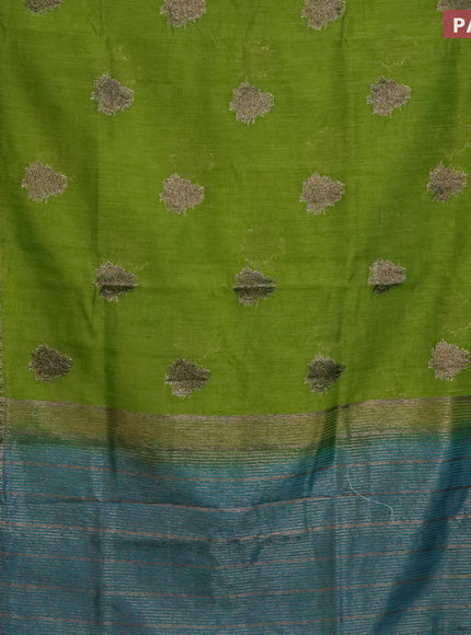 Banarasi semi matka saree light green and teal blue with antique zari woven buttas and antique zari border