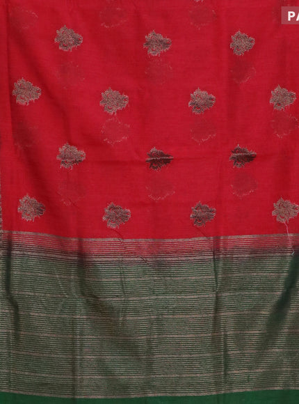 Banarasi semi matka saree red and green with antique zari woven buttas and antique zari border