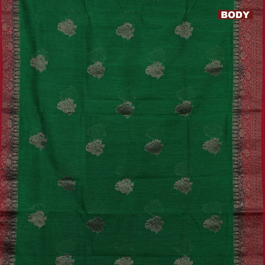 Banarasi semi matka saree green and red with antique zari woven buttas and antique zari border