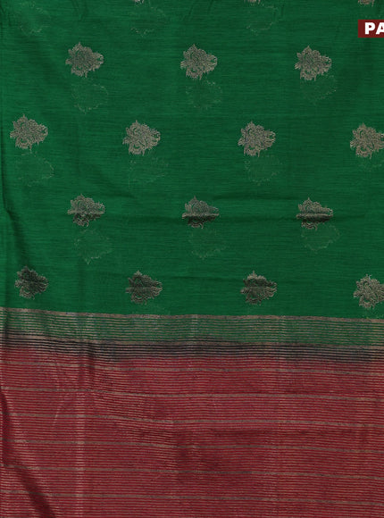 Banarasi semi matka saree green and red with antique zari woven buttas and antique zari border