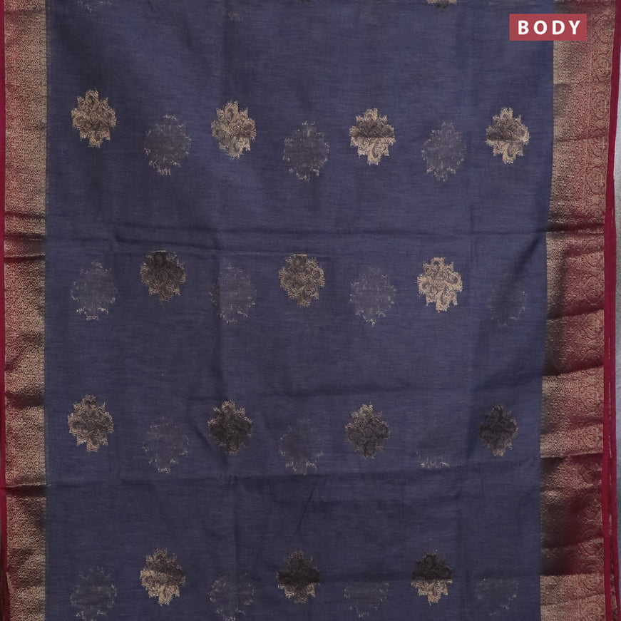 Banarasi semi matka saree dark grey and dark magenta pink with antique zari woven buttas and antique zari border