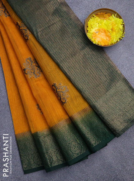 Banarasi semi matka saree mango yellow and green with antique zari woven buttas and antique zari border