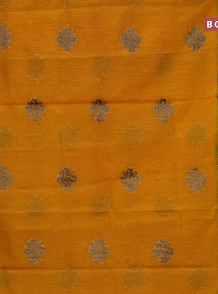 Banarasi semi matka saree mango yellow and green with antique zari woven buttas and antique zari border