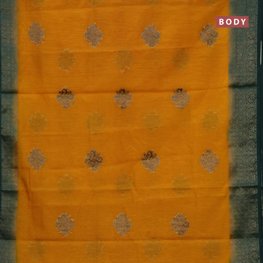 Banarasi semi matka saree mango yellow and green with antique zari woven buttas and antique zari border