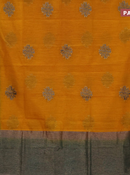 Banarasi semi matka saree mango yellow and green with antique zari woven buttas and antique zari border