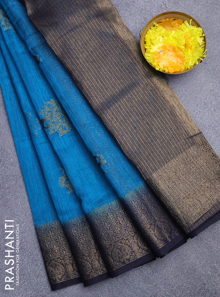 Banarasi semi matka saree cs blue and dark blue with antique zari woven buttas and antique zari border