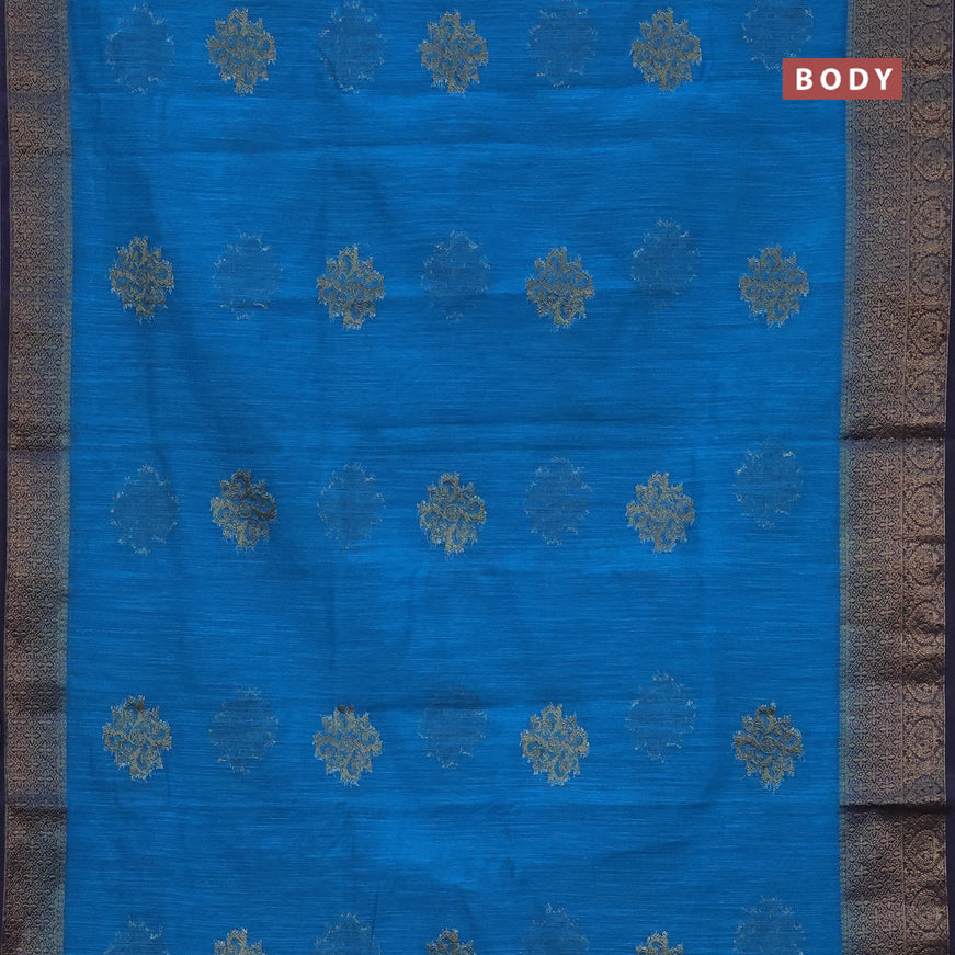 Banarasi semi matka saree cs blue and dark blue with antique zari woven buttas and antique zari border