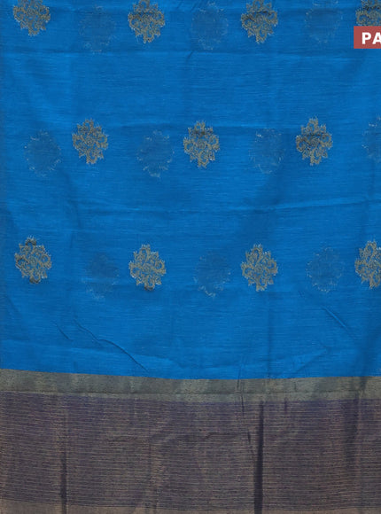 Banarasi semi matka saree cs blue and dark blue with antique zari woven buttas and antique zari border