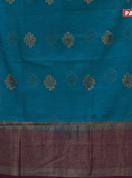 Banarasi semi matka saree teal green and dark magenta pink with antique zari woven buttas and antique zari border