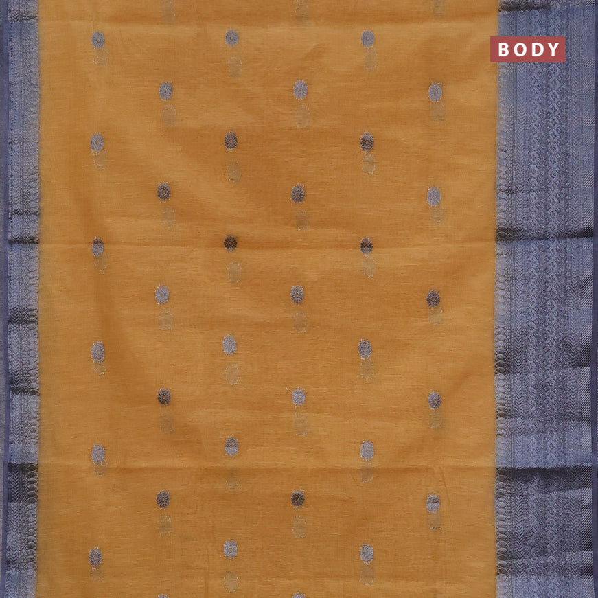 Banarasi semi matka saree yellow and grey with antique zari woven buttas and silver zari woven border