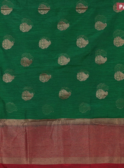 Banarasi semi matka saree green and red with antique zari woven buttas and antique zari border