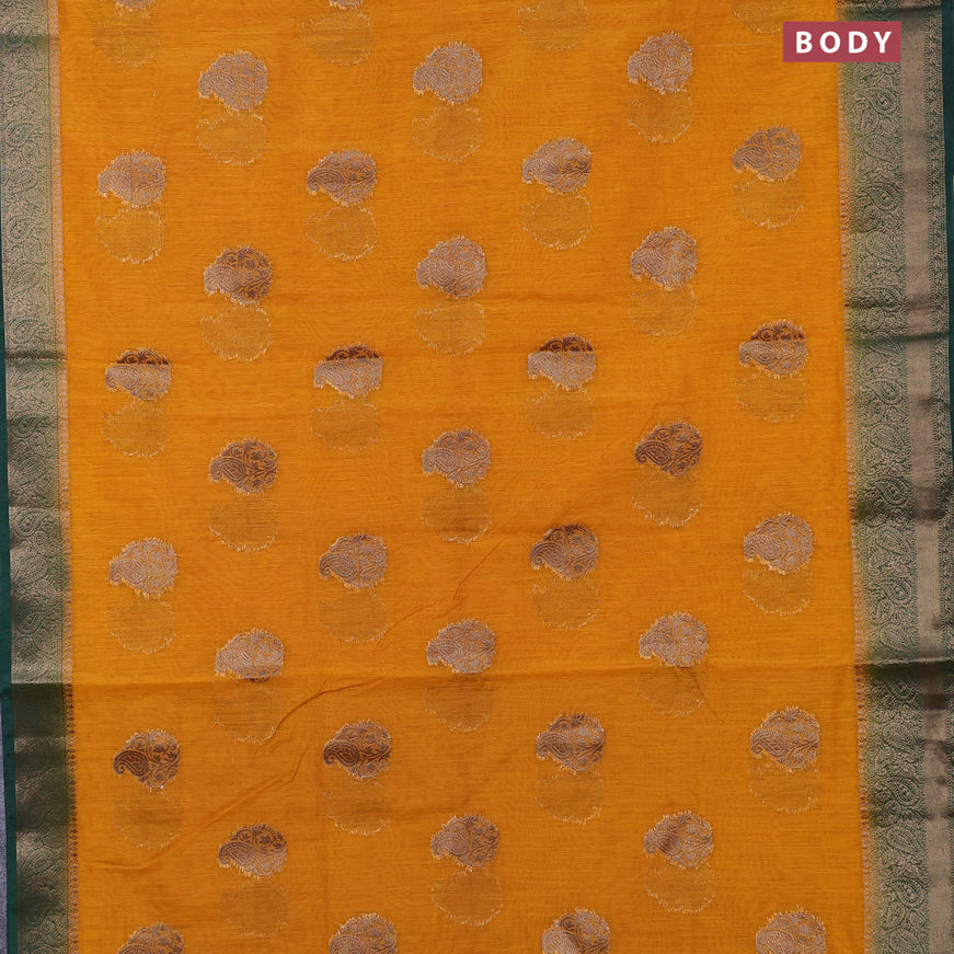 Banarasi semi matka saree mango yellow and green with antique zari woven buttas and antique zari border