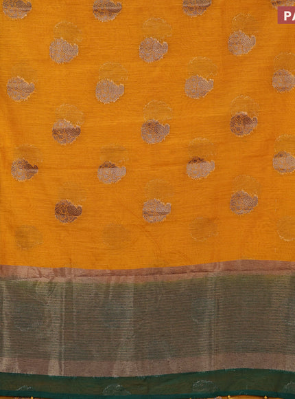 Banarasi semi matka saree mango yellow and green with antique zari woven buttas and antique zari border