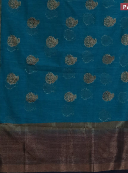 Banarasi semi matka saree teal blue and blue with antique zari woven buttas and antique zari border