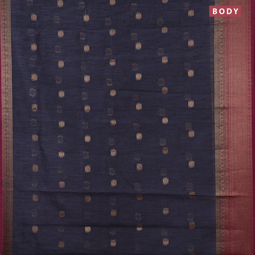 Banarasi semi matka saree dark grey and dark magenta pink with antique zari woven buttas and antique zari border