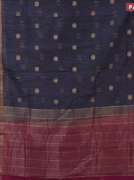 Banarasi semi matka saree dark grey and dark magenta pink with antique zari woven buttas and antique zari border