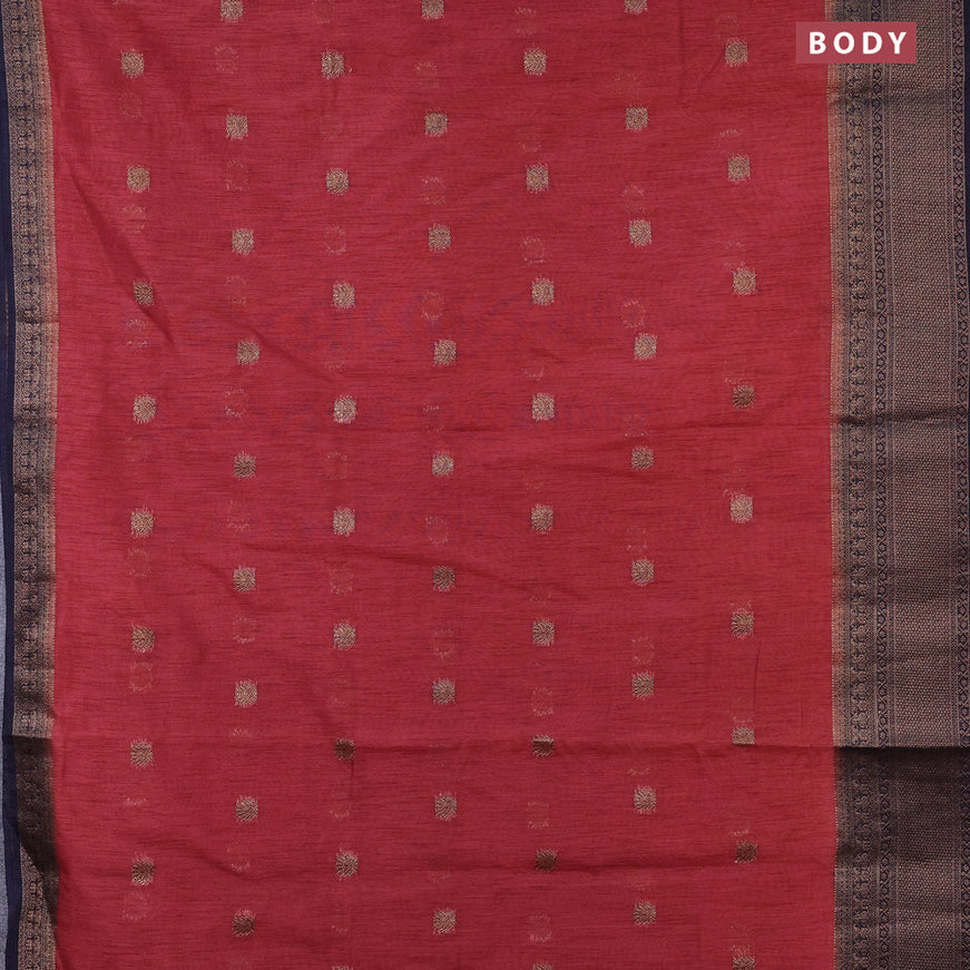 Banarasi semi matka saree maroon shade and dark blue with antique zari woven buttas and antique zari border