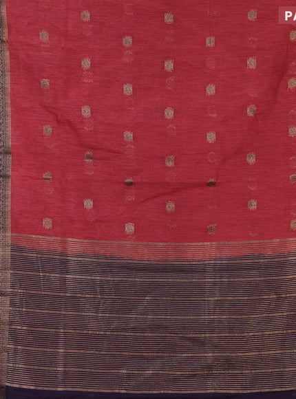 Banarasi semi matka saree maroon shade and dark blue with antique zari woven buttas and antique zari border