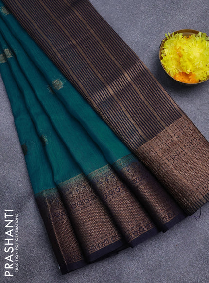 Banarasi semi matka saree teal blue and blue with antique zari woven buttas and antique zari border