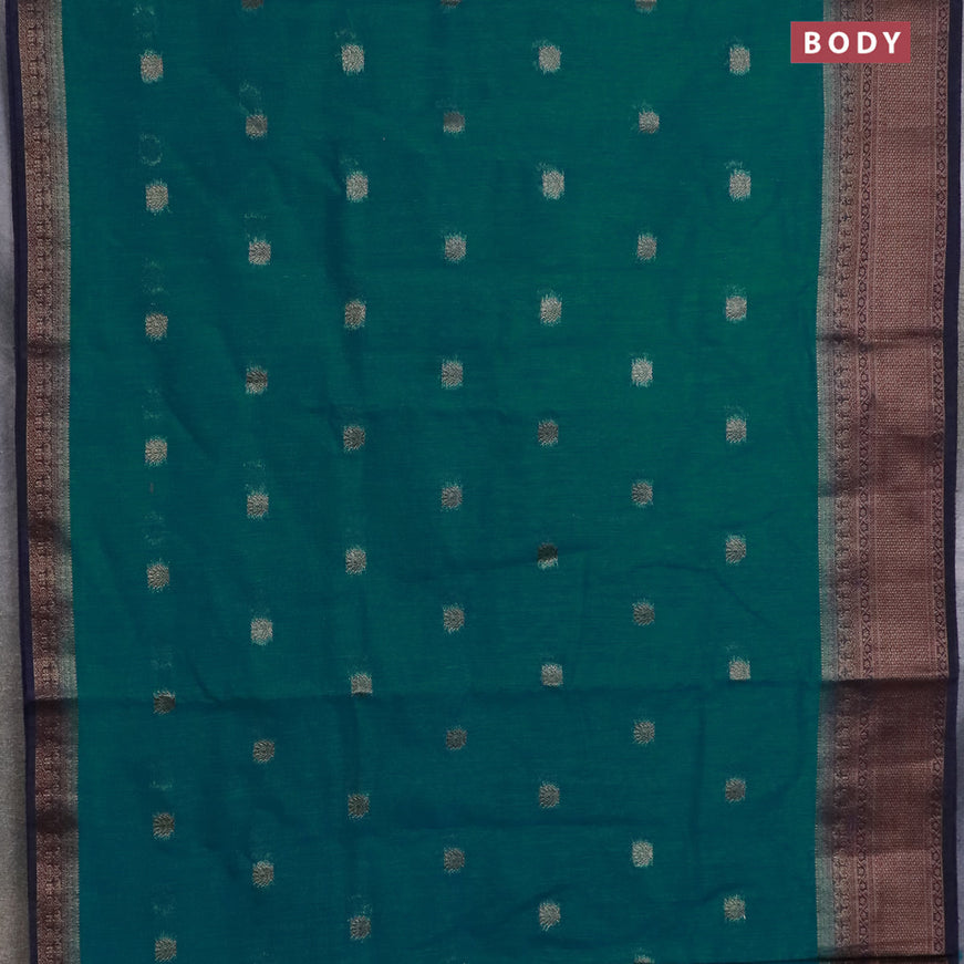 Banarasi semi matka saree teal blue and blue with antique zari woven buttas and antique zari border