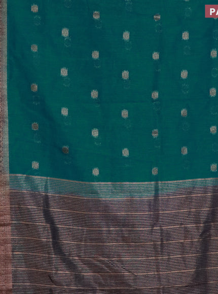 Banarasi semi matka saree teal blue and blue with antique zari woven buttas and antique zari border