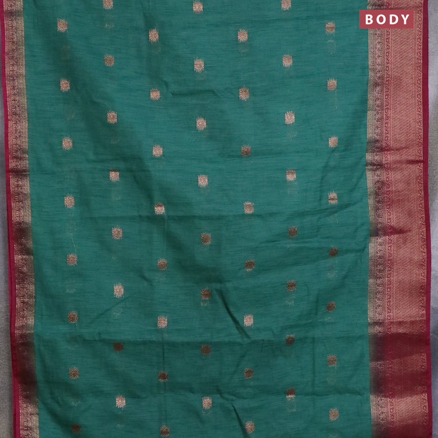 Banarasi semi matka saree green shade and magenta pink with antique zari woven buttas and antique zari border