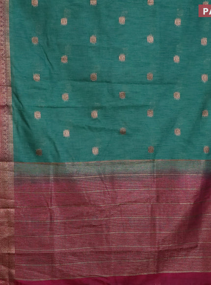 Banarasi semi matka saree green shade and magenta pink with antique zari woven buttas and antique zari border