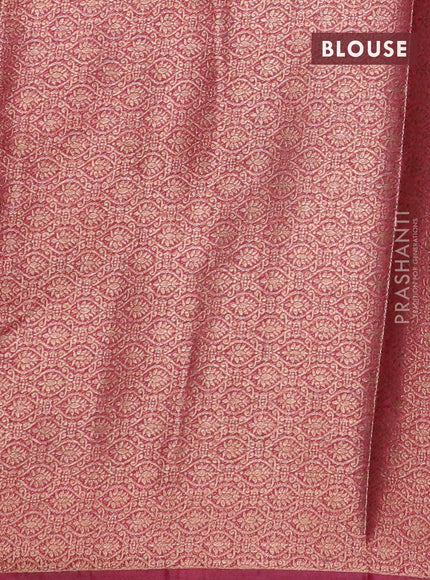 Banarasi semi matka saree green shade and magenta pink with antique zari woven buttas and antique zari border