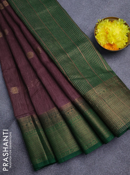 Banarasi semi matka saree wine shade and green with antique zari woven buttas and antique zari border