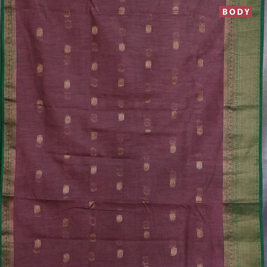 Banarasi semi matka saree wine shade and green with antique zari woven buttas and antique zari border