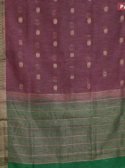 Banarasi semi matka saree wine shade and green with antique zari woven buttas and antique zari border