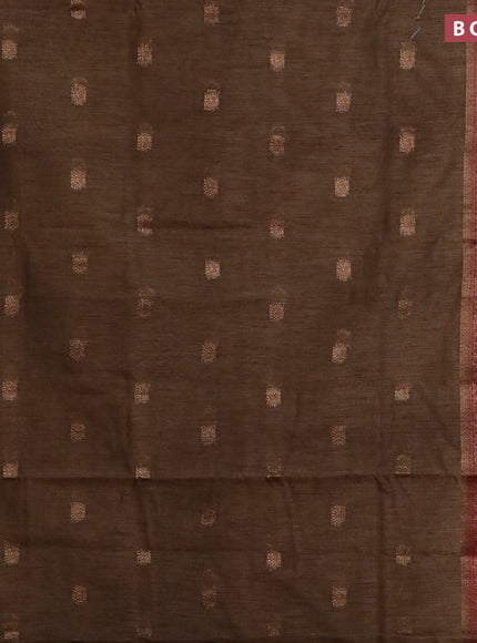 Banarasi semi matka saree chikku shade and maroon with antique zari woven buttas and antique zari border