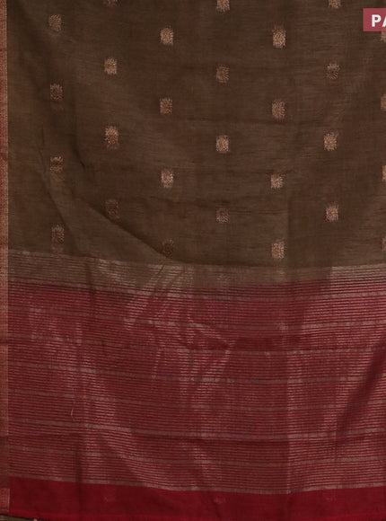 Banarasi semi matka saree chikku shade and maroon with antique zari woven buttas and antique zari border