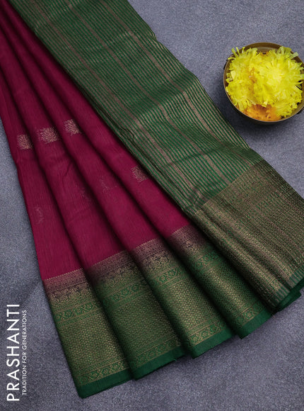 Banarasi semi matka saree red and green with antique zari woven buttas and antique zari border