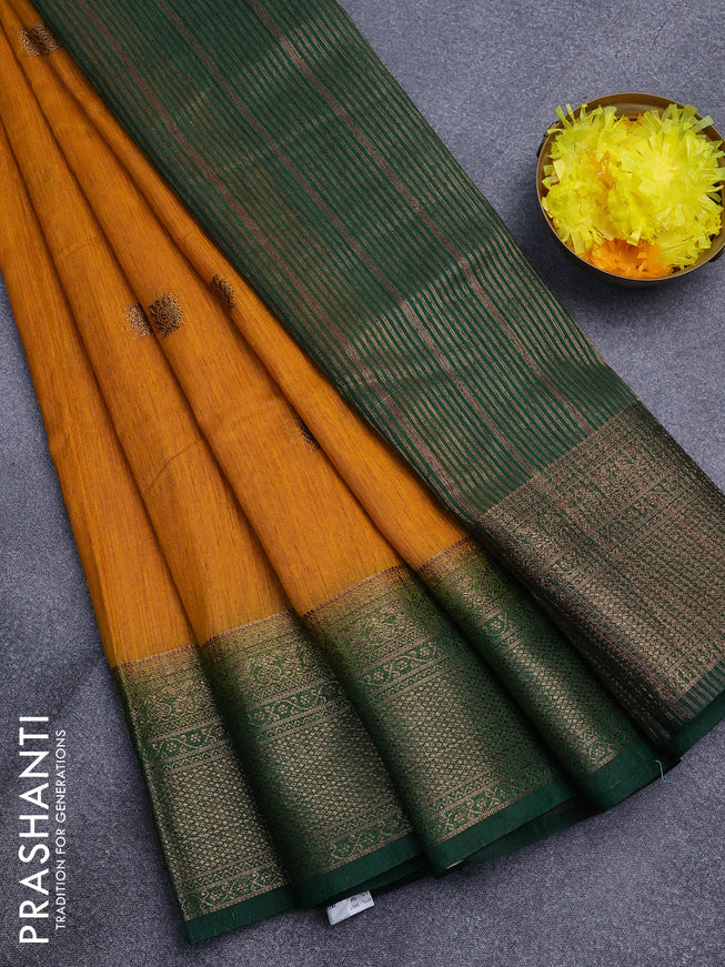 Banarasi semi matka saree mango yellow and green with antique zari woven buttas and antique zari border