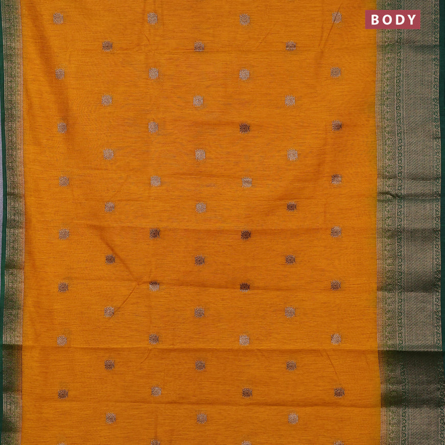 Banarasi semi matka saree mango yellow and green with antique zari woven buttas and antique zari border