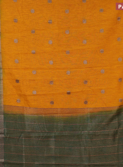 Banarasi semi matka saree mango yellow and green with antique zari woven buttas and antique zari border