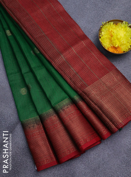 Banarasi semi matka saree green and red with antique zari woven buttas and antique zari border