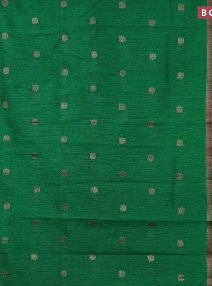 Banarasi semi matka saree green and red with antique zari woven buttas and antique zari border