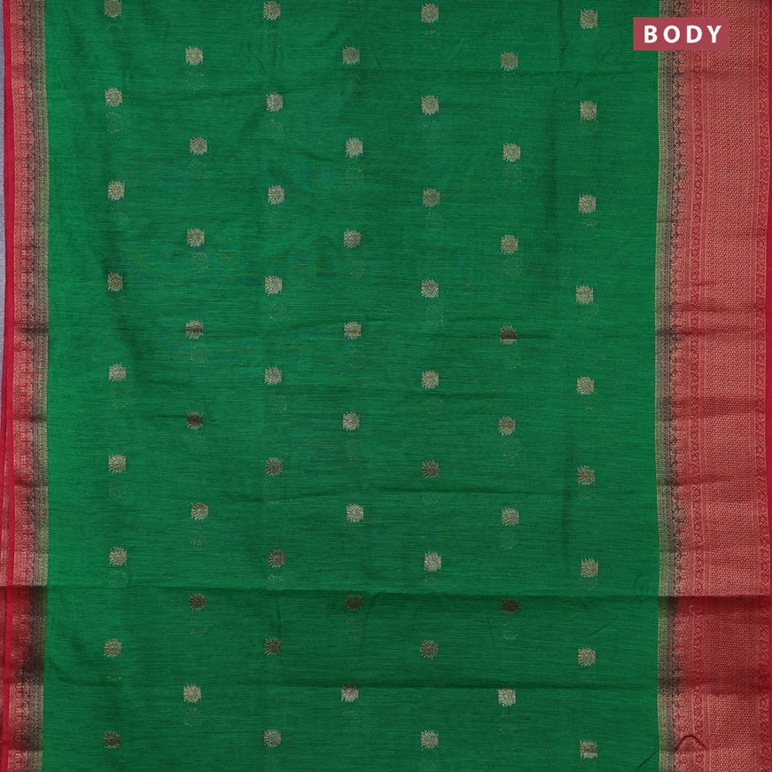 Banarasi semi matka saree green and red with antique zari woven buttas and antique zari border