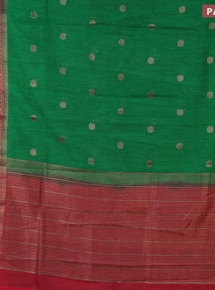 Banarasi semi matka saree green and red with antique zari woven buttas and antique zari border