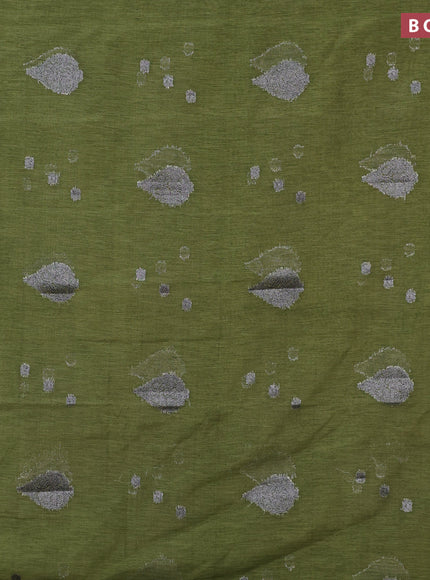 Banarasi semi matka saree sap green and grey with antique zari woven buttas and antique zari border