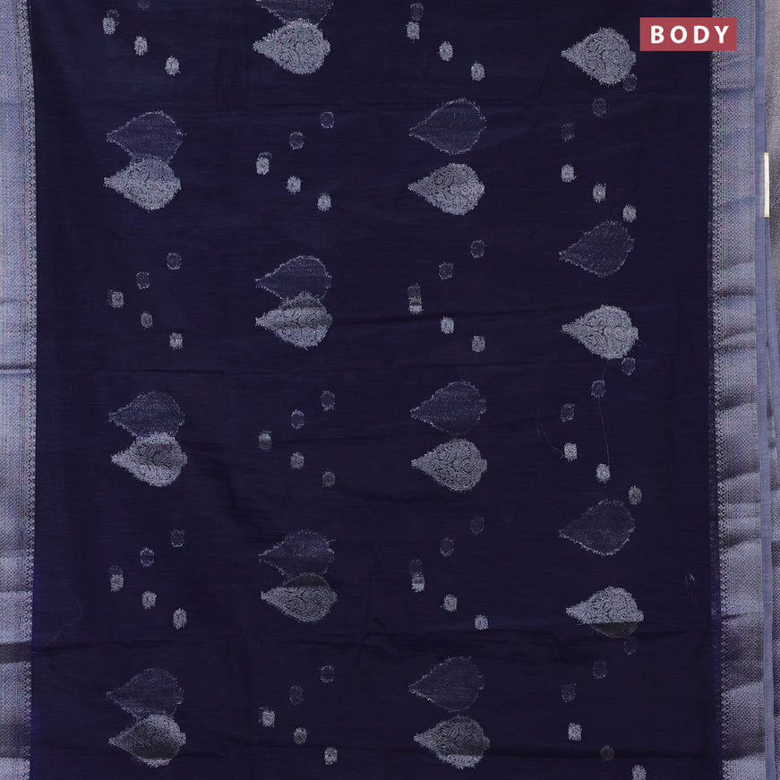 Banarasi semi matka saree navy blue and grey with antique zari woven buttas and antique zari border