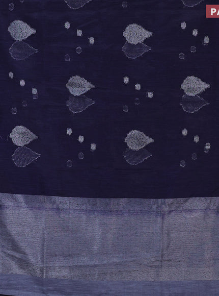 Banarasi semi matka saree navy blue and grey with antique zari woven buttas and antique zari border