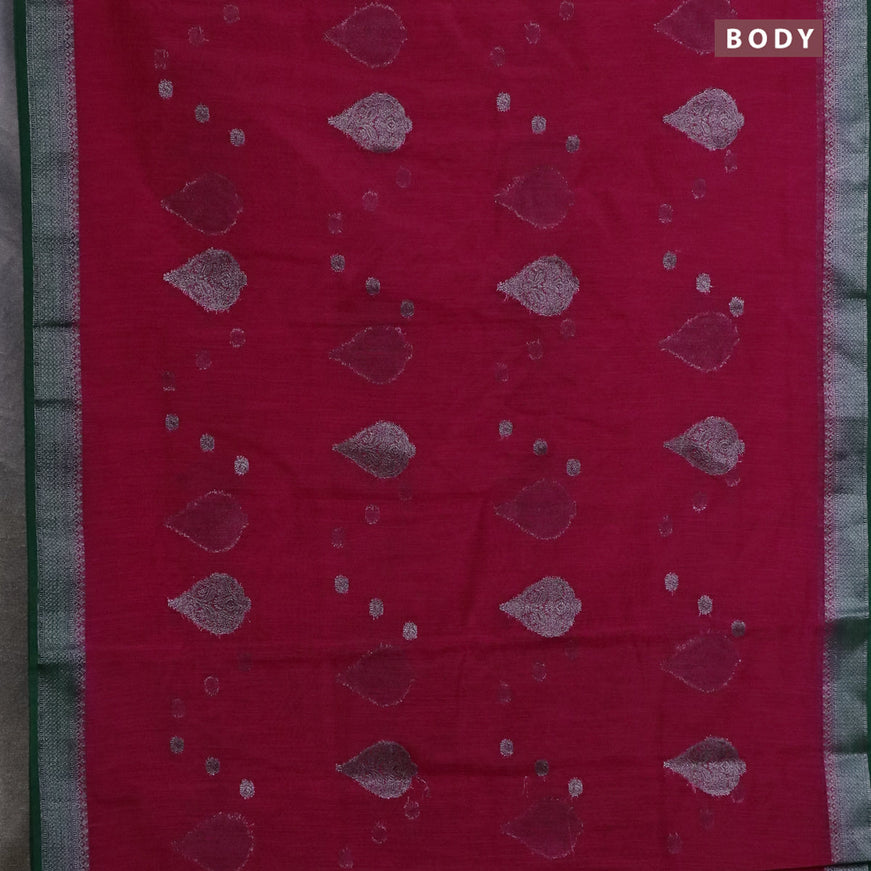 Banarasi semi matka saree dark pink and dark green with antique zari woven buttas and antique zari border