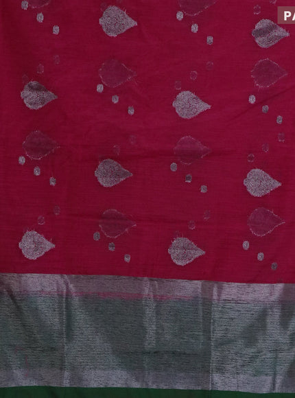 Banarasi semi matka saree dark pink and dark green with antique zari woven buttas and antique zari border